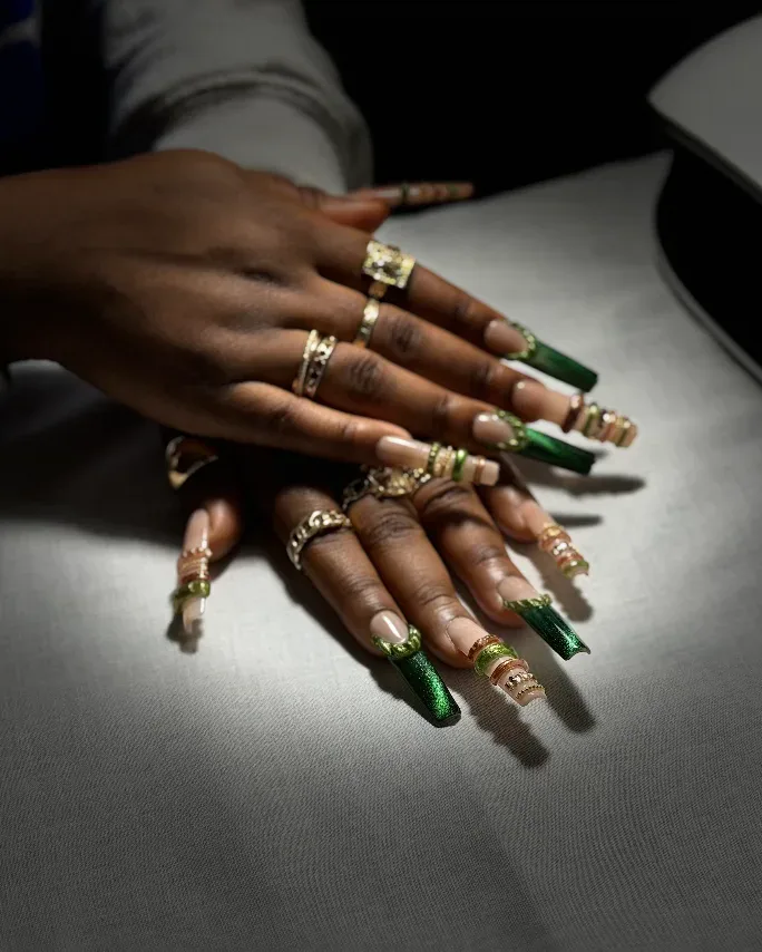 Close-up of a finished manicure