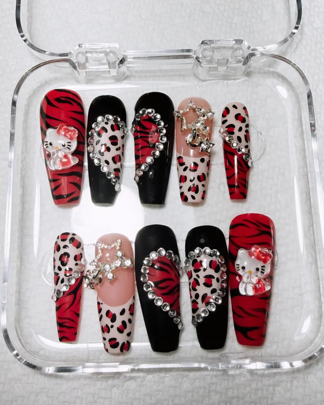 Red and black set with Hello Kitty charms and crystals