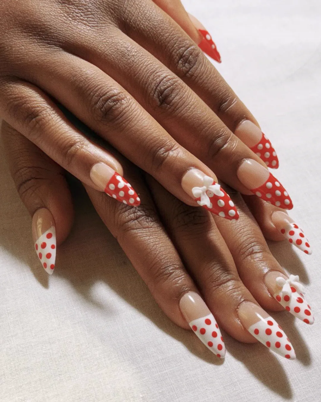 Red and white polka dot set with 3D bows